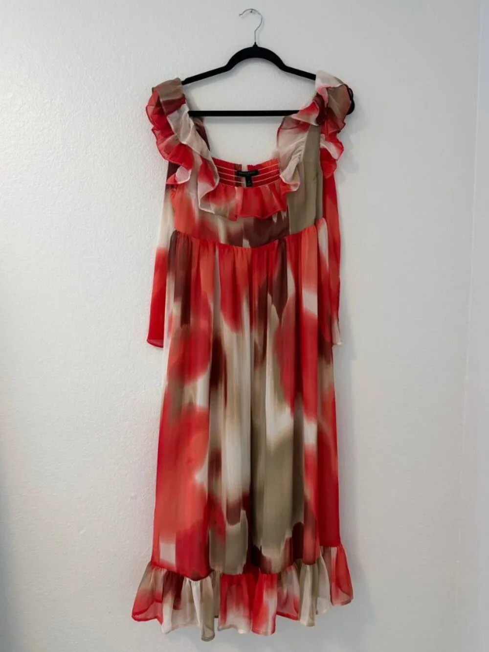 NWT  Banana Republic Petite Watercolor Ruffle Chiffon Midi Dress Size SP